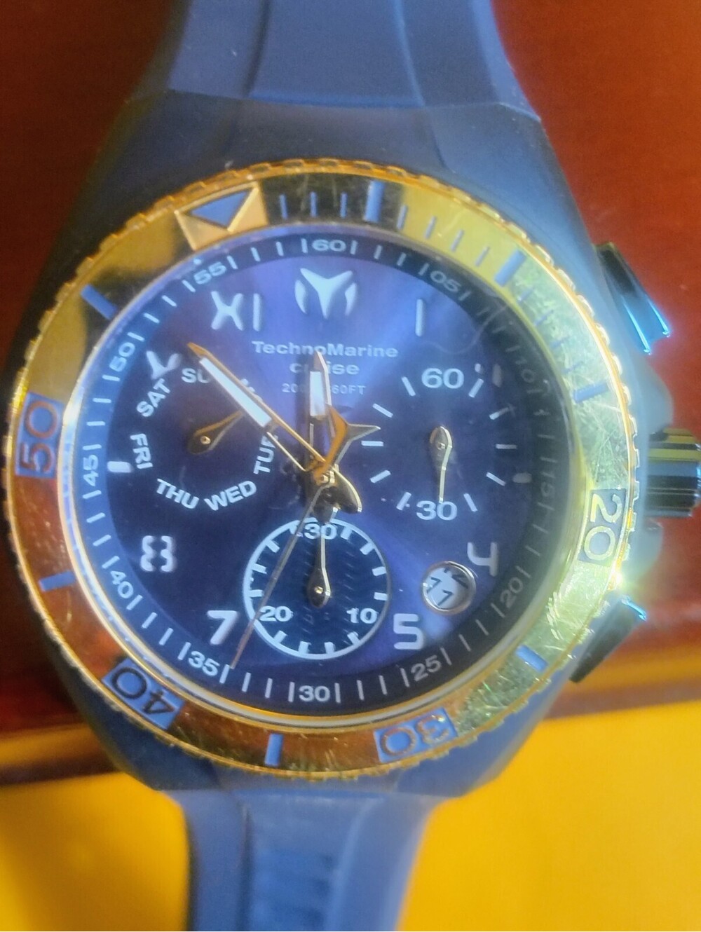 TechnoMarine Cruise California Blue Chronograph Mens Watch Gold Bezel TM-115010